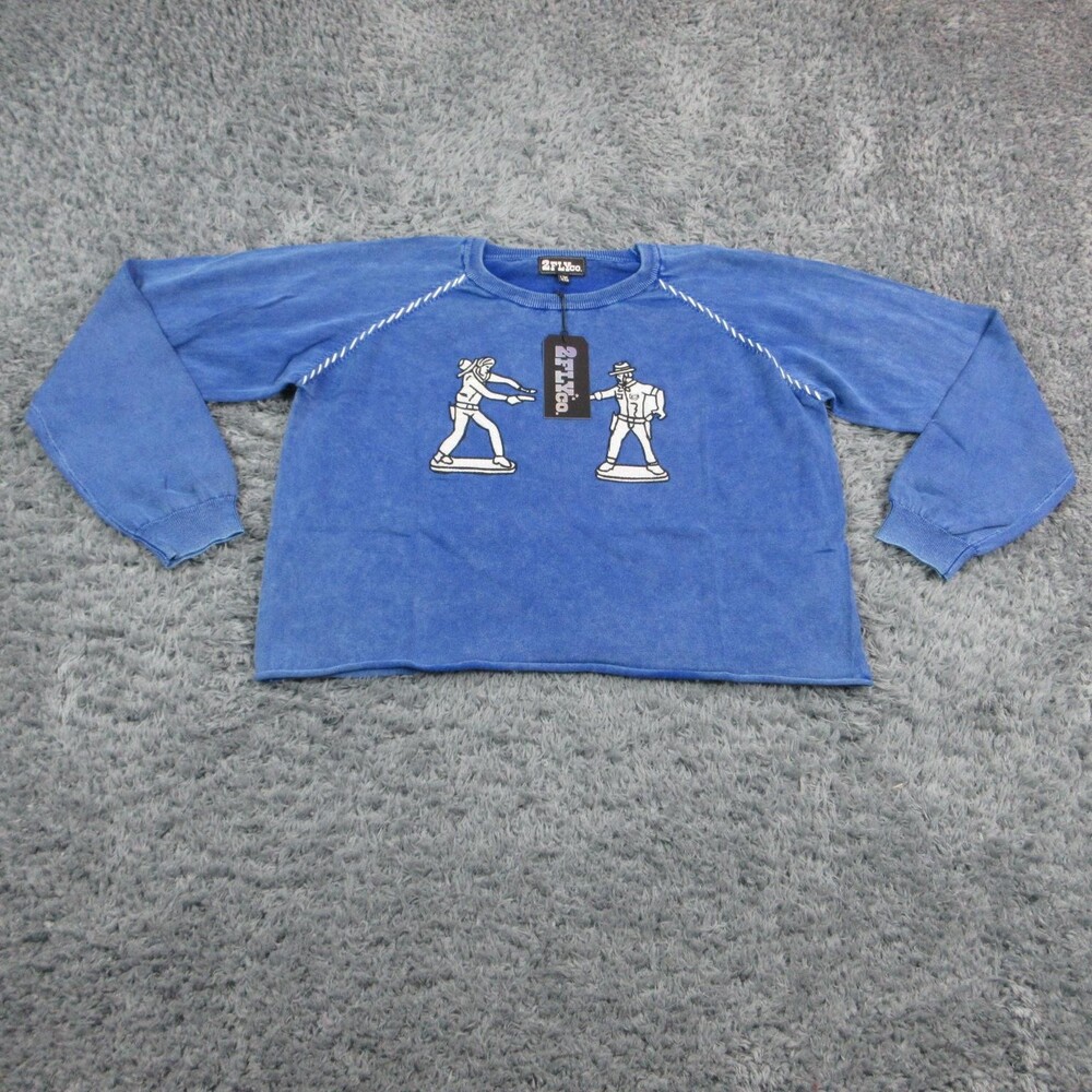 2FLYco. Sweatshirt Mens XL Blue Washed Crewneck Cotton Graphic Pullover NWT